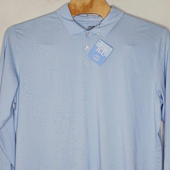 SanSoleil NEW Sol Tek Ice 2XL Blue Striped Men's‎ Long Sleeve Polo Shirt FLAW - Picture 3 of 6
